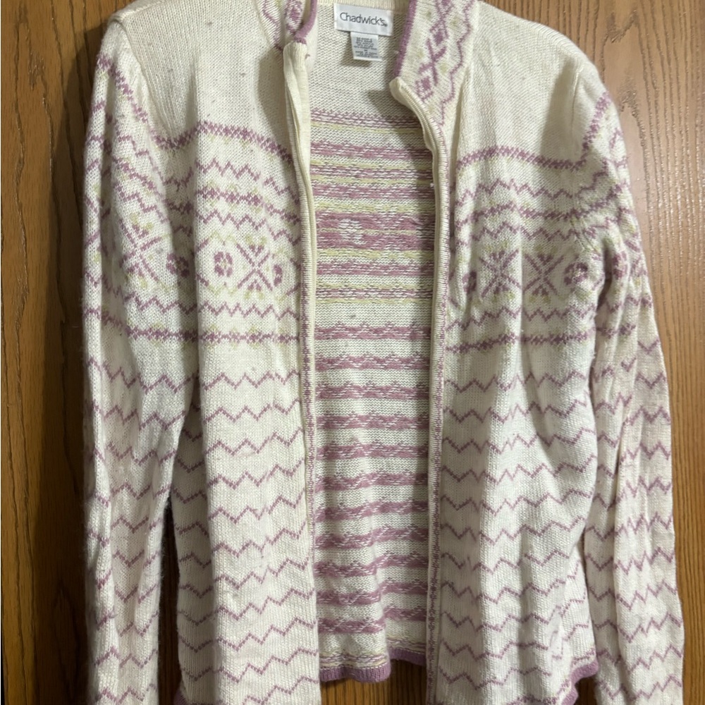 Chadwicks Women's Cream and Pink Cardigan